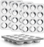 E-far Stainless Steel Muffin Pan Set of 6, 12 Cups Cupcake Pans Tins for Baking, Non-Toxic Metal Muffin Tray Molds for Small Mini Cupcake, Heavy Duty & Regular Size, Rust Free & Dishwasher Safe