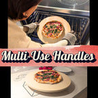 Large Pizza Stone for Oven 16 inch - Round Pizza Stone for Grill with Handles, Wood Pizza Peel and Cutter Set - Baking Stone for Bread - Pizza Making Kit Accessories - Gifts for Food Lovers