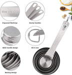 Measuring Cups and Spoons Set 15, 6 Stainless Steel Measuring Cups and 7 Spoons &1Leveler &1Magnetic Conversion Chart, Metric&US Metal Measuring Tools for Baking & Kitchen