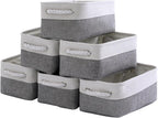 TheWarmHome Small Storage Baskets for Organizing,Storage Baskets for Shelves,Small Fabric Storage Bins W/Handles For Closet Nursery Toy Decorative Foldable (White&Grey, 11.8L*7.9W*5.2H-6 Pack)