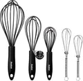 Anaeat Kitchen Whisk Set of 5, Perfect for Non-Stick Cookware, Egg Beater Milk Blender for Whisking, Cooking, Baking - 5"+7" Mini Wire Whisk and 8.5''+10.5''+12'' Silicone Balloon Whisks (Black)