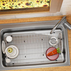 iPEGTOP Sink Bottom Grid, 3-Piece Stainless Steel Sink Protector 28-1/4" x 14-1/4" Side Drain Hole, Sink Grate for Bottom of Kitchen Sink Single Sink Bowl with Sink Hole Cover