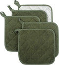 100% Cotton Kitchen Everyday Basic Terry Pot Holder Heat Resistant Coaster Potholder for Cooking and Baking Set of 5 Olive Green