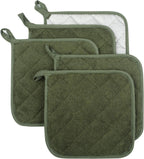 100% Cotton Kitchen Everyday Basic Terry Pot Holder Heat Resistant Coaster Potholder for Cooking and Baking Set of 5 Olive Green