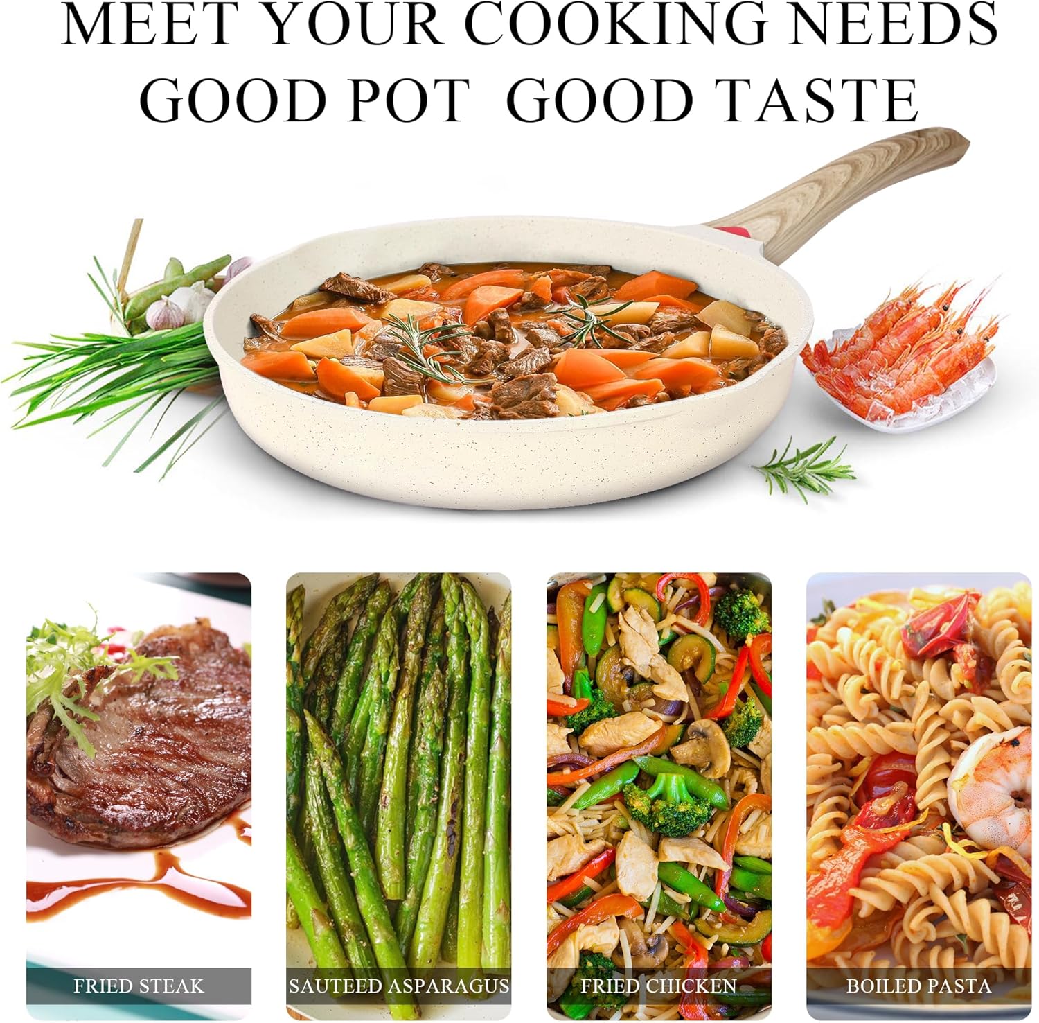 Vinchef Nonstick Frying Pan Anti Scratch,12.5 Inch Skillet Cast Aluminum Cookware, Induction Compatible White