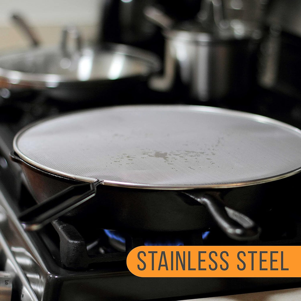 U.S. Kitchen Supply 3-Piece Stainless Steel Splatter Guard Set 13" Fine Mesh Cover, Grease & Oil, Splatter Screen for Frying Pan, Cooking Pots, with Comfort Grip Handles