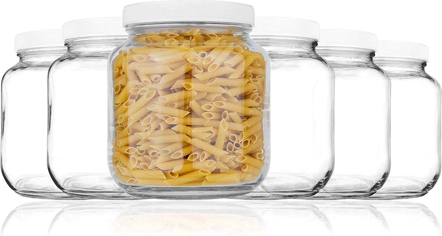 kitchentoolz 6 Pack of Half Gallon Mason Jars - Wide Mouth with Airtight Lid - Safe Container for Fermenting, Pickling, and Storing