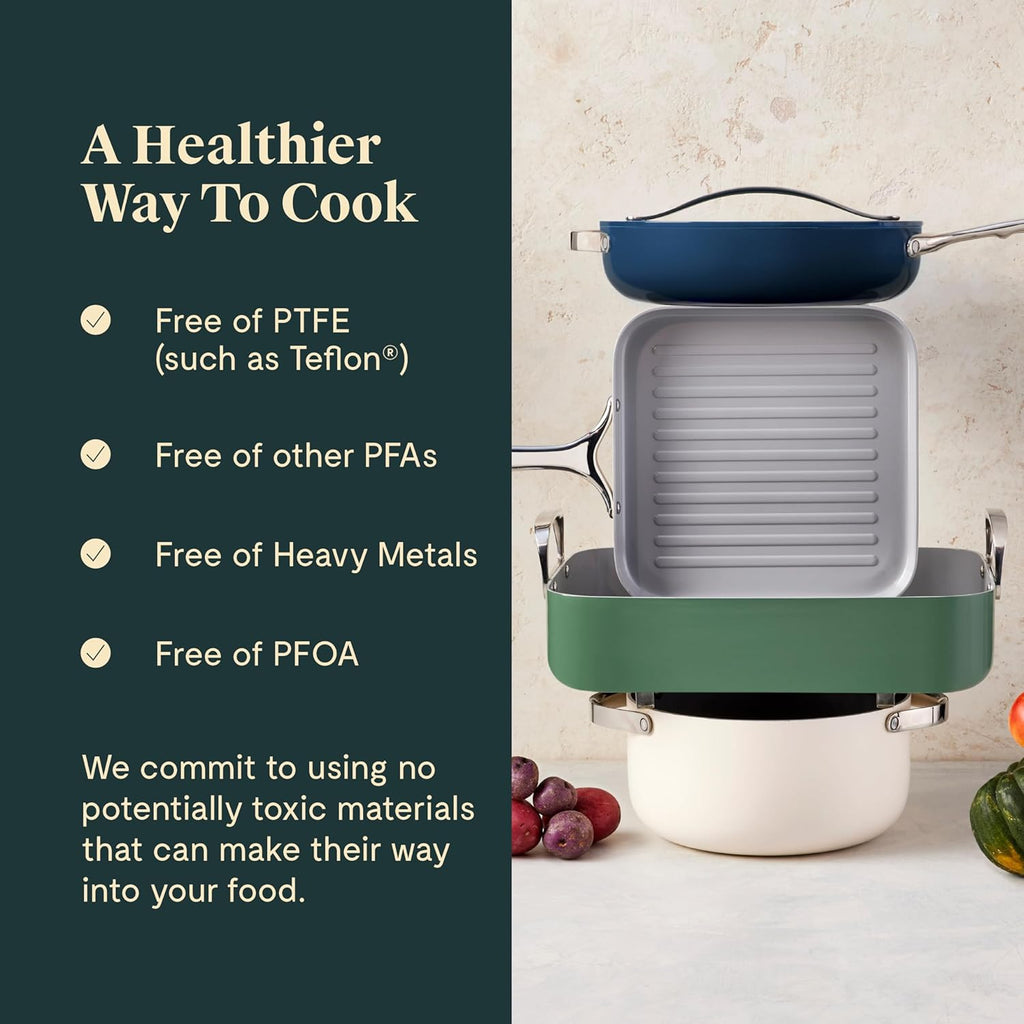 Caraway Roasting Pan - 16x13” Roasting Pan with Rack - Non-Stick Ceramic Coated - Non Toxic, PTFE & PFOA Free - Oven Safe & Compatible with All Stovetops - Sage