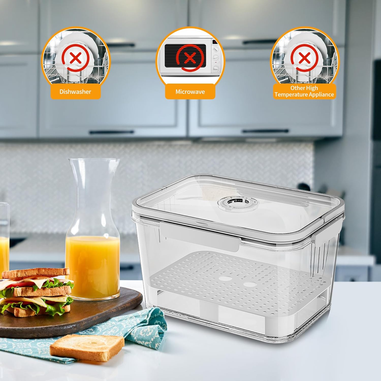 Portable Bread Box with Handles and Time Recording, Bread Storage Container for Kitchen Countertop, Breadbox Organizer Holder for Homemade Bread, Loaf Bread Keeper, Airtight Food Container Bin