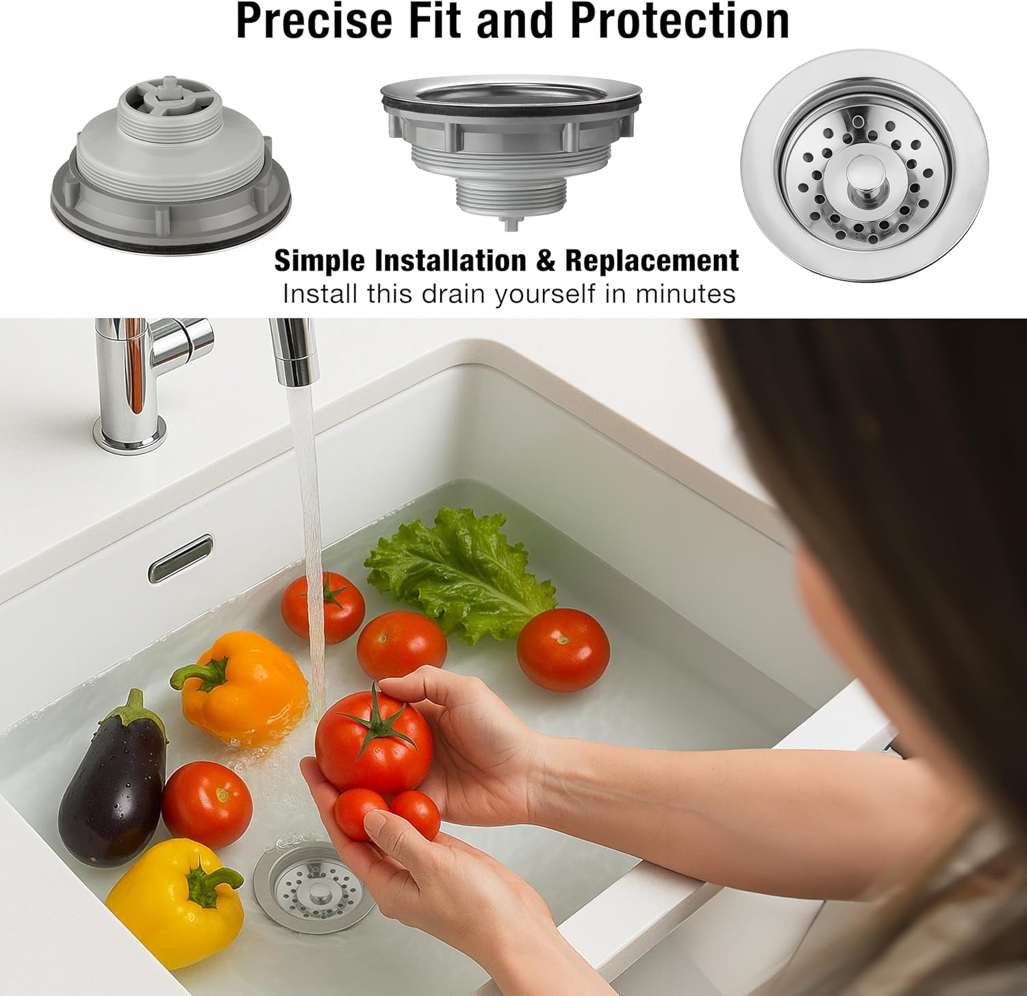 Pacific Bay Sink Strainer with Stainless Steel Removable Basket (3.5” Drain)