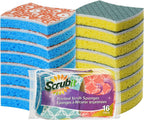 SCRUBIT Non-Scratch Cellulose Scrub Sponge - Soft and Easy Grip - Kitchen Sponges for Cleaning - 16-Pack Dual Sided Scrubby Sponges for Pots, Pans, Kitchen, and More