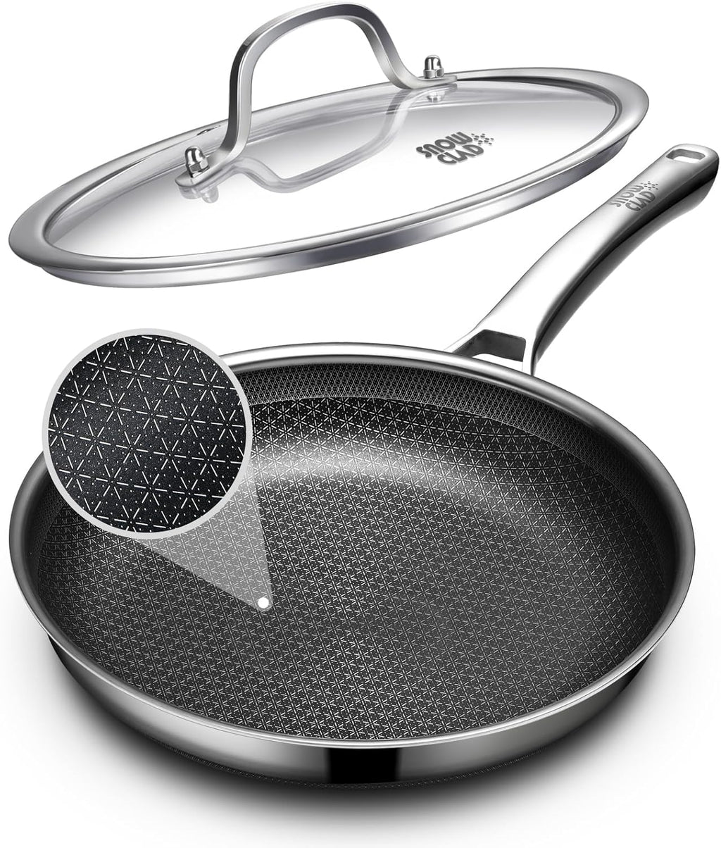 Non Stick Frying Pans 12 inch, Hybrid Frying Pans Nonstick with Lid,non stick Stainless Steel Skillets, Dishwasher and Oven-Safe Chef Pan, Induction Compatible Cooking Pan, PFOA Free Cookware