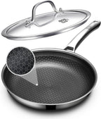 Non Stick Frying Pans 12 inch, Hybrid Frying Pans Nonstick with Lid,non stick Stainless Steel Skillets, Dishwasher and Oven-Safe Chef Pan, Induction Compatible Cooking Pan, PFOA Free Cookware