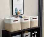 DECOMOMO Storage Cubes, 11x11 Cube Storage Bins, Baskets for Shelves (Beige & White, Cube 11" - 4 Pack)