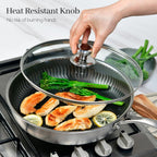 12" Glass Lid for Frying Pan, Tempered Replacement Cover Compatible with All 12 inches Cookware for Skillets, Round Cast Iron, Cast Aluminium, Stainless Steel Pans &Pots
