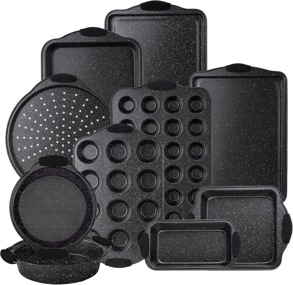 Country Kitchen Nonstick Stackable Bakeware Set - Durable, Easy Release Baking Set, Black, 10 Pcs