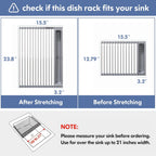 JASIWAY Over The Sink Dish Drying Rack for Kitchen, Expandable (12.8"-23.8" D x 15.5" W) Roll Up Dish Drainer with The Function of Fordable, Rust Proof, Large Sink Cover with Removable Utensil Holder