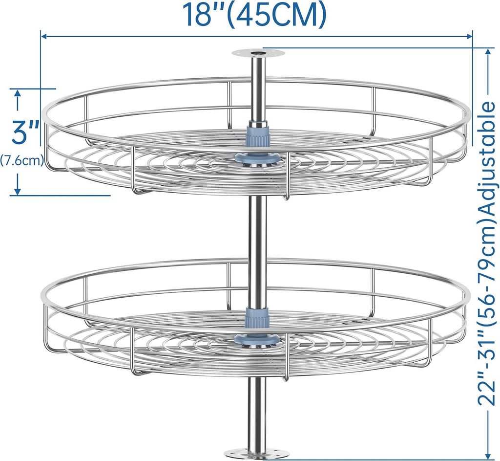 18" Lazy Susan Turntable for Cabinet - Corner Cabinet Organizer for Kitchen, Full Circle Corner Cabinet Lazy Susan Replacement Shelves Rotating Rack for Corner Base