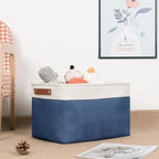 DULLEMELO Fabric Storage Bins, Foldable Storage Baskets for Organizing, Empty Gift Baskets (3-Pack Medium-15 inch X 11 inch X 9.5 inch , White&Blue)
