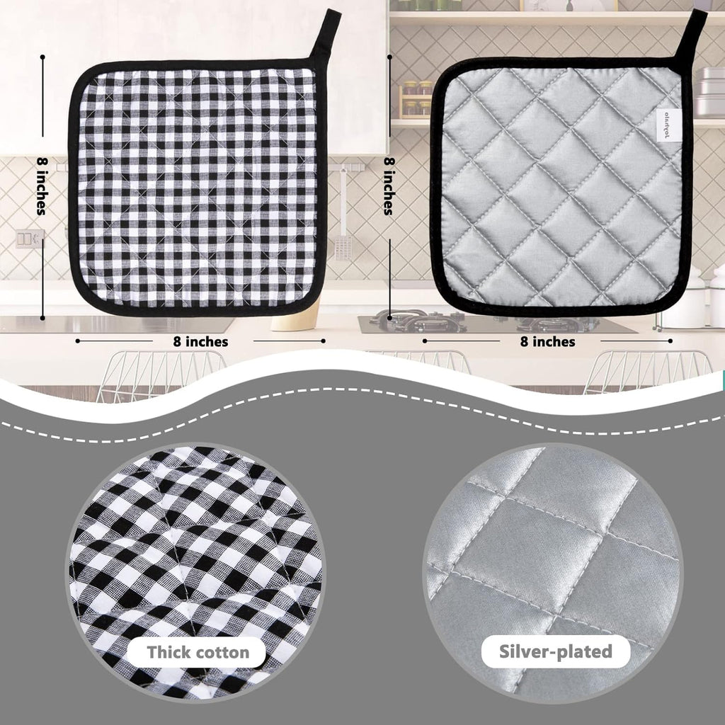 Joyhalo 4 Pack Pot Holders for Kitchen,Cotton Oven Holder with Great Heat Resistance,Non Slip Hot Pads for Kitchen Clearance,Black Buffalo Plaid