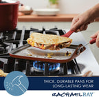 Rachael Ray Cook + Create Nonstick Stovetop Griddle/Grill Pan, Square, 11 Inch, Red