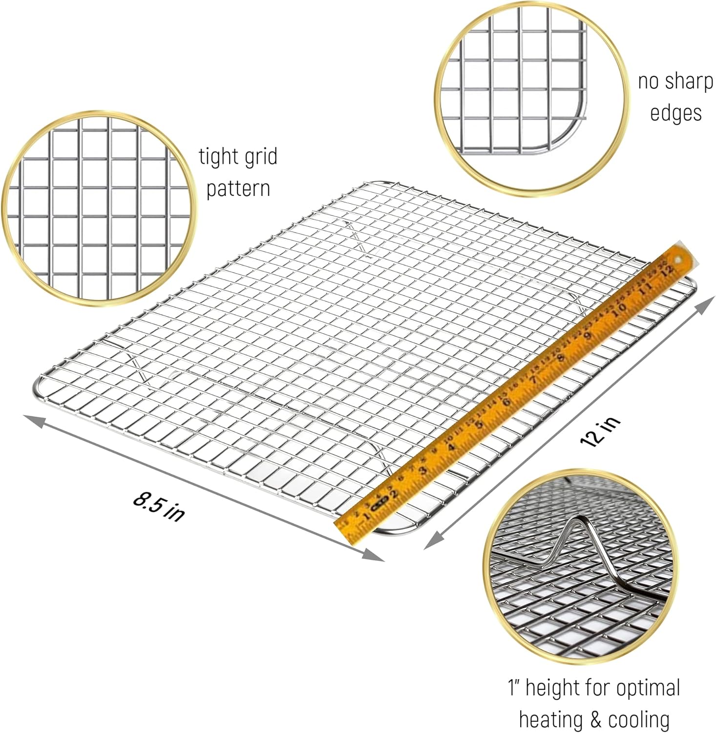 KITCHENATICS Small Quarter Sheet Cooling Rack for Cooking & Baking, Oven Safe Stainless Steel Rack, Baking Rack for Oven Cooking, Heavy Duty Cookie Cooling Rack fits Quarter Sheet Pan, 8.5" x12" IN