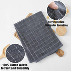 Homaxy 100% Cotton Terry Kitchen Towels(Dark Grey, 20 x 28 inches), Checkered Designed, Soft and Super Absorbent Dish Towels, Large 4 Pack