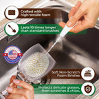 Tupkee Small Glass Cleaning Brush – Soft Non-Scratch Foam Bristles – Glass Cleaner Brush for Brandy, Cognac, Small Goblets, Crystal Glasses & Mugs – Fits Tupkee 14oz & 8oz Glass Tumbler – Made in USA