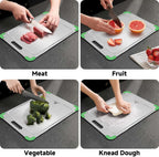 100% Pure Titanium Cutting Board with Grooves, Update Double Side Titanium Chopping Board, Silicone Anti-slip Stainless Cutting Boards for Kitchen 10 * 14 IN, Green