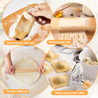 Tioncy 7 Pcs Gnocchi Pasta Making Tool, Wood Gnocchi Board with Ravioli Stamp and Rolling Pin Set Homemade Kitchen Gift for Baking Lovers(Curve Style)