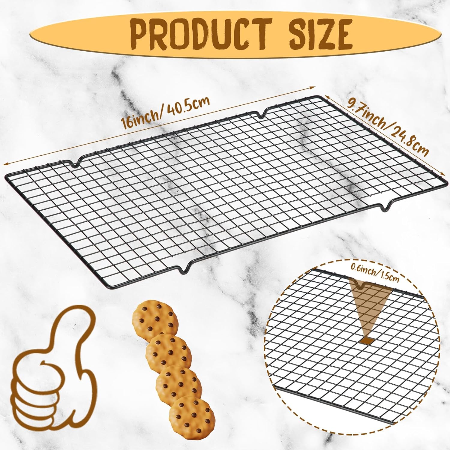 Harloon 3 Pieces Cooling Racks for Cooking and Baking Oven Safe Grid Wire Set Heavy Duty Carbon Steel Nonstick Baking Rack for Roasting Cooking Grilling Drying (16 x 9.8 Inch)