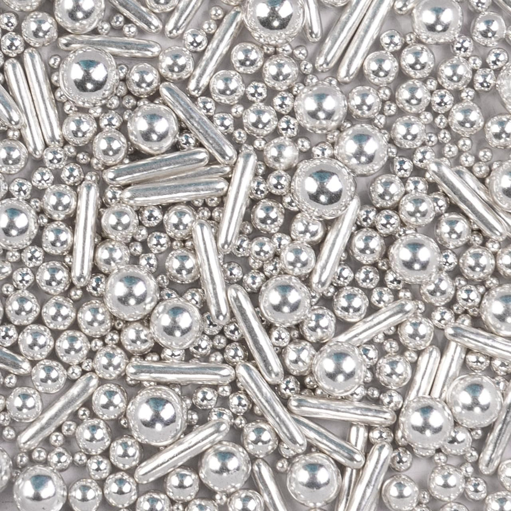 Dazzjoy Silver Pearl Rods Sprinkles, 130g/4.58oz, Mix Size, Pearl Sprinkles for Cupcake Decorating, Cupcake Toppers, Cake Decorations, Ice Cream, Wedding Party Valentines Easter Supplies
