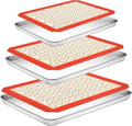 Baking Sheet with Silicone Baking Mat Set,CEKEE Stainless Steel Baking Sheet Pan Tray, Cookie Sheets for Baking, 6PCS Baking Supplies Bakeware Sets for Oven Making Cookies, Macaroons, Bread