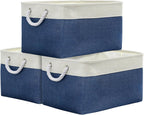TheWarmHome Organization and Storage Basket for Organizing - X Large 3 Pack 17.7L×13.8W×9.8H in Collapsible Storage Bin for Shelves, Basket for Gifts Empty Toys Organizer Gift (White & Jean Blus)