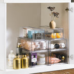 Sorbus Small Wide Clear Storage Drawers (4 Pack) – Stackable Pull-Out Storage Bins for Fridge, Pantry, and Cabinet Organization – Acrylic Drawer Organizers