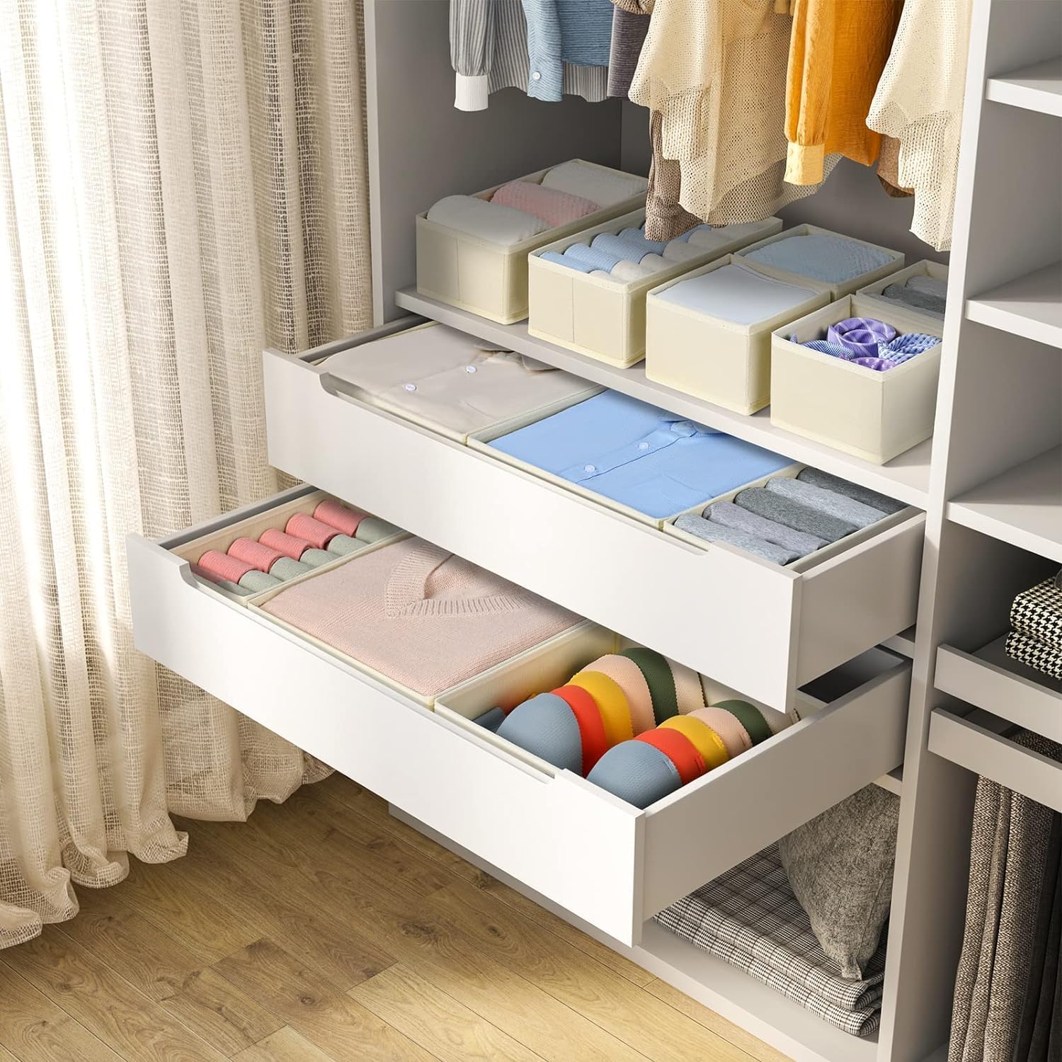 DIMJ Drawer Organizer Clothes, 24 Pack Dresser Organizer, Foldable Closet Organizers and Storage, Fabric Dresser Drawer Organizers, Drawer Dividers for Nursery, Baby Clothes, Underwears, Sock
