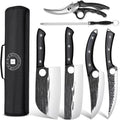 TIVOLI Professional Butcher Knife Set for Meat Processing, 7Pcs High Carbon Steel Hand Forged BBQ Knife Sets, Serbian Chef Knife Set with Ergonomic Handle for Kitchen Outdoor Cooking Father's Day Gift