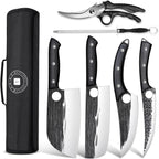 TIVOLI Professional Butcher Knife Set for Meat Processing, 7Pcs High Carbon Steel Hand Forged BBQ Knife Sets, Serbian Chef Knife Set with Ergonomic Handle for Kitchen Outdoor Cooking Father's Day Gift