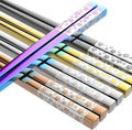 Metal Chopsticks Reusable 5 Pairs Multicolor Stainless Steel Chopsticks Dishwasher Safe Square Lightweight Non-Slip Chop Sticks Present Set