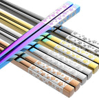 Metal Chopsticks Reusable 5 Pairs Multicolor Stainless Steel Chopsticks Dishwasher Safe Square Lightweight Non-Slip Chop Sticks Present Set