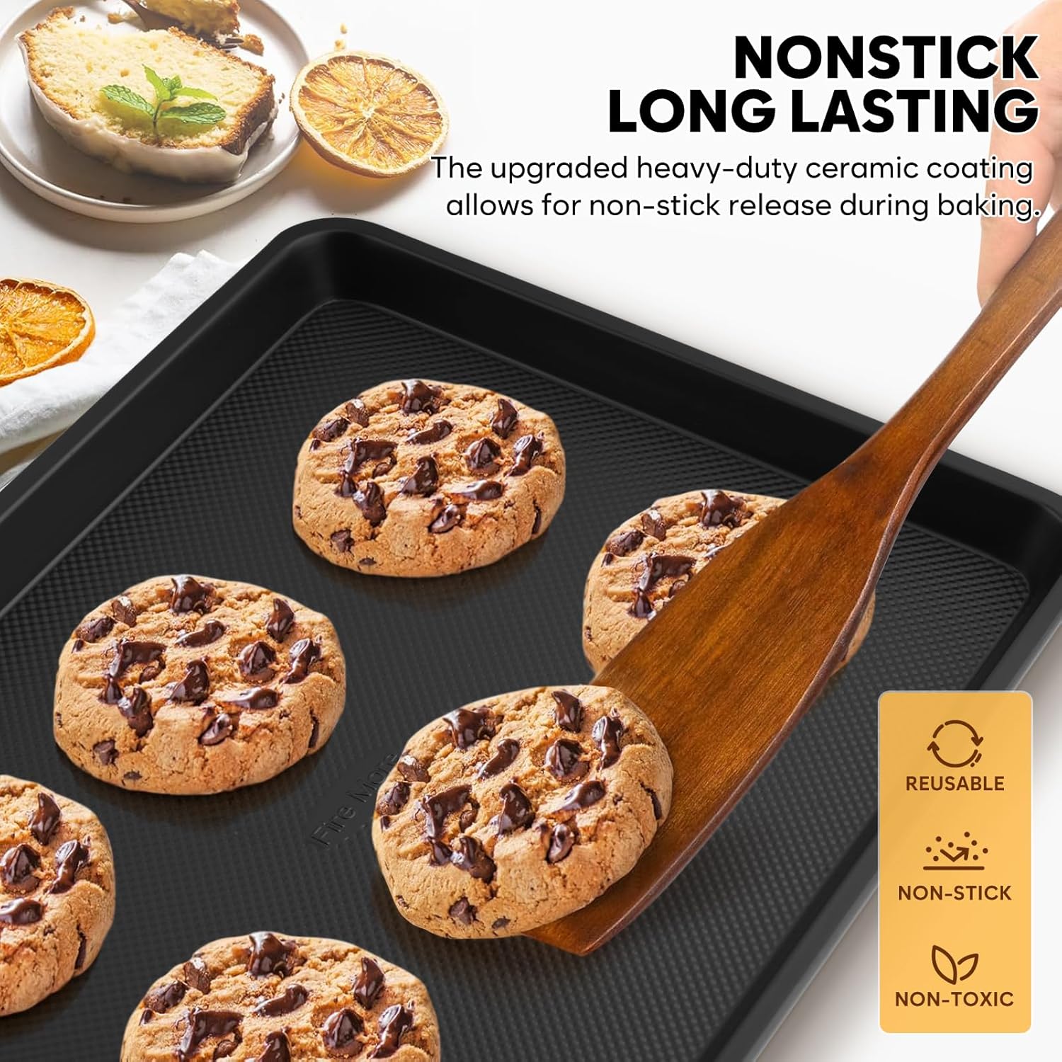 Cookie Sheet for Baking, Ceramic Half Baking Sheet Pan, Thicker Carbon Steel Baking Sheet Non Stick, 17.5 x 13 Inch Baking Tray for Oven