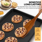 Baking Sheet Pan Set of 3, Thicker Carbon Steel Cookie Sheets for Baking Non Stick with Diamond Texture Pattern, Ceramic Half/Quarter/Jelly Roll Baking Trays for Oven