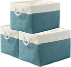 TheWarmHome Storage Bin for Shelves - Extra Jumbo 3 Pack 20.5L×15.7W×13.8H Storage Basket for Organizing, Fabrin Storage cubes with Drawstring Cover for Living Room Bedroom Decor Closet（White & Green