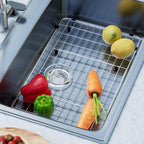 iPEGTOP Sink Bottom Grid, 3-Piece Stainless Steel Sink Protector 23" x 13" Rear Drain Hole with Corner Radius, Sink Grate Rack for Bottom of Kitchen Sink Single Bowl with Hole Cover