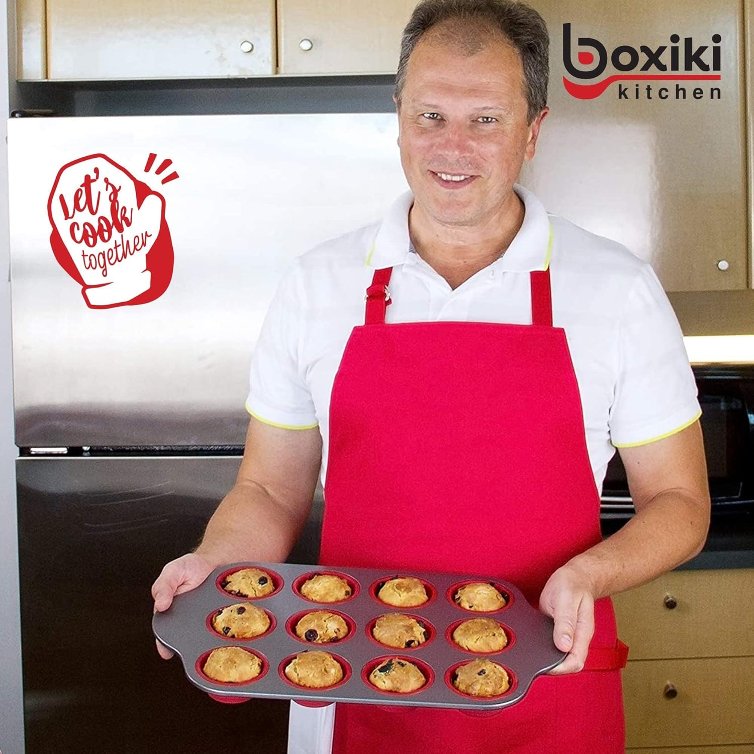 Boxiki Kitchen Non-Stick 12 Cup Silicone Muffin Pan With Steel Frame - BPA Free, Non-Toxic, Anti-Warp, Durable & Easy to Pop Silicone Muffin Tin - Perfect Cupcake Pan