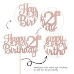1 PCS Happy 21st Birthday Cake Topper - Glitter Cheers to 21 Years - Fabulous Cake Decoration for 21st Birthday Theme Party - Rose Gold