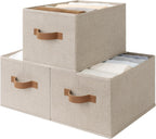 StorageWorks Storage Baskets for Shelves, Foldable Fabric Closet Storage Bins with Handles, Clothes Organizer Laundry Baskets, Brown & Beige, 3-Pack, Large