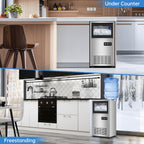 Ice Machine Commercial Ice Maker Machine, 150 Lbs /24H, 30 lbs Bin, Under Counter Built-in or Freestanding, Stainless Steel Household Use, Restaurant Bar Kitchen Cafe