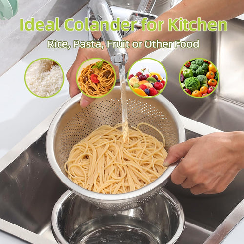 304 Stainless Steel Colander Microporous with Mixing Bowls, 2-Quart Strainers and Colanders for Kitchen, Food-Grade Strainer for Washing Vegetables, Fruit and Rice, Dishwasher Safe(2PCS)