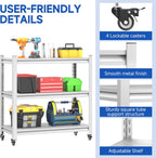 34''W Garage Heavy Duty 3-Tier Adjustable Storage Rack, Steel Shelving with Wheels,Pantry,Kitchen, Office, Closet and Garage Shelves, Easy to Assemble- White